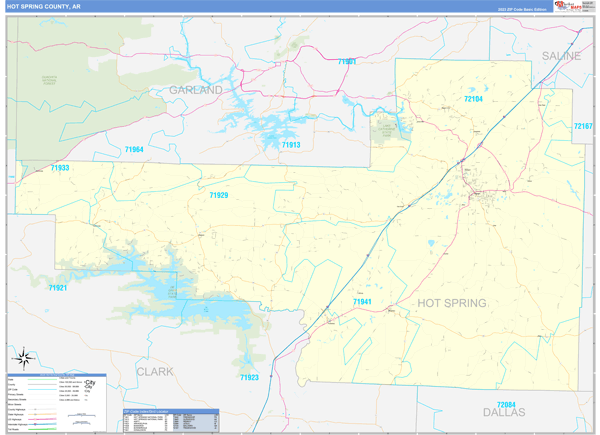 Hot Spring County, AR Zip Code Wall Map